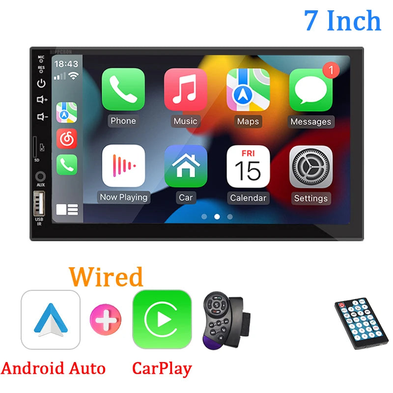 7" Car Radio – 1 Din Carplay Android Auto Multimedia Player, HD Touch Screen, FM, AUX Input, Bluetooth & MirrorLink Autoradio