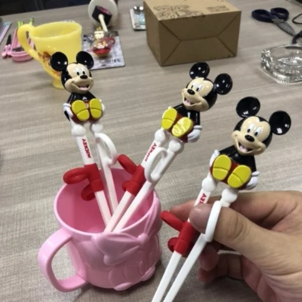 Disney Kids Tableware Set — Lightning McQueen, Mickey, Minnie, Stitch & Princess Elsa Training Chopsticks and Spoons