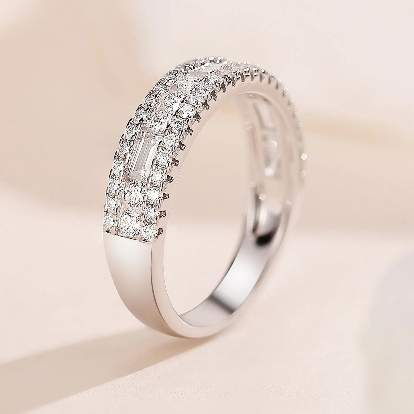 Newshe Moissanite Wedding Band for Women — Wide 925 Sterling Silver Promise & Engagement Ring with Round or Emerald Cut Simulated Diamond