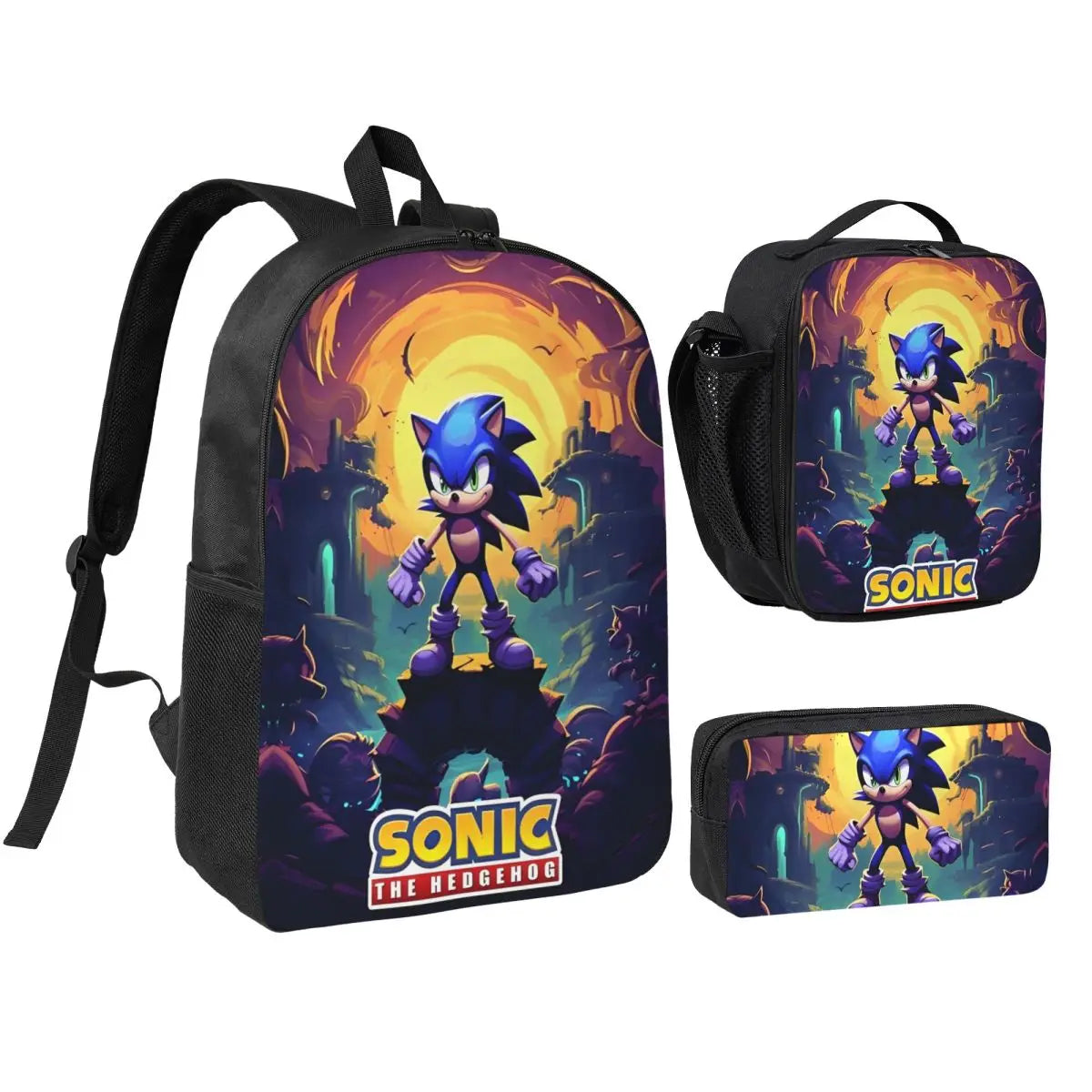 3-Piece Student Backpack Set - Cartoon School Bag with Lunch Bag and Pencil Case