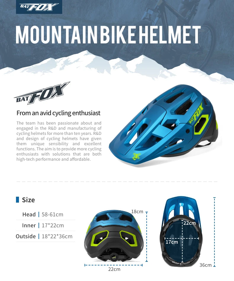 BATFOX MTB Cycling Helmet — Integrally-Molded Mountain Bike Helmet for Speed & Safety