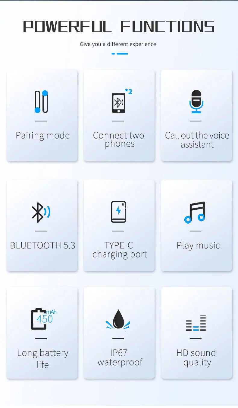 Bluetooth 5.3 Wireless Motorcycle Helmet Headset – Hands-Free Call & Music Player, Waterproof Earphones for Moto Helmets