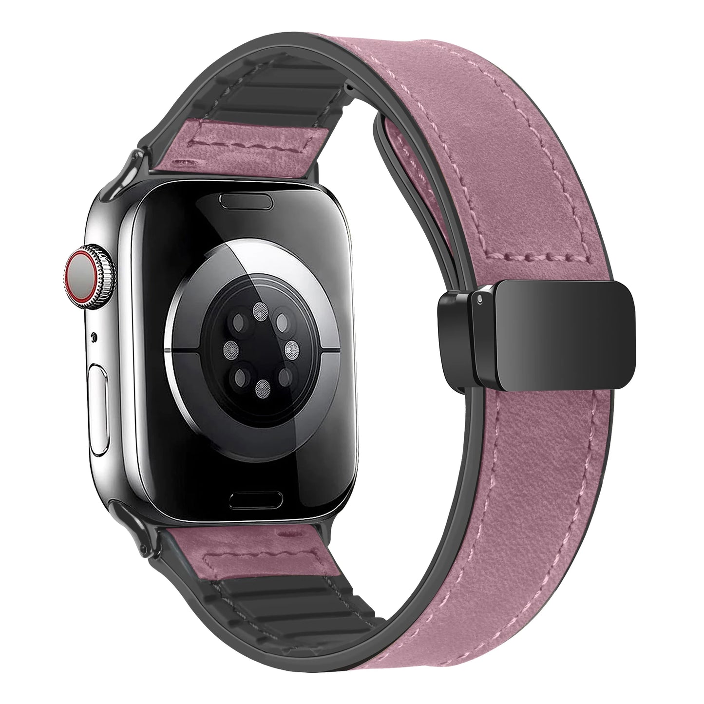 Leather Strap for Apple Watch – Compatible with Series 5-10, Ultra, SE, 40-49mm, Men’s Silicone & Leather iWatch Band