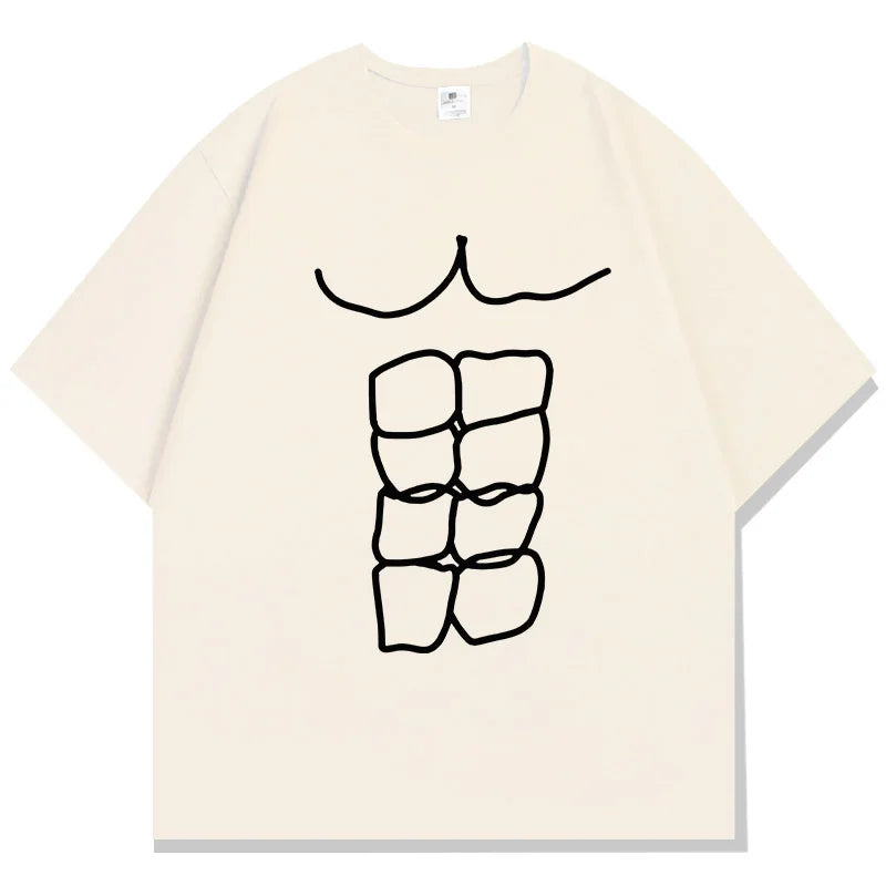 Fun Fitness Abdominal Muscle Print T-Shirt - Women's Short Sleeve Sports Graphic Top