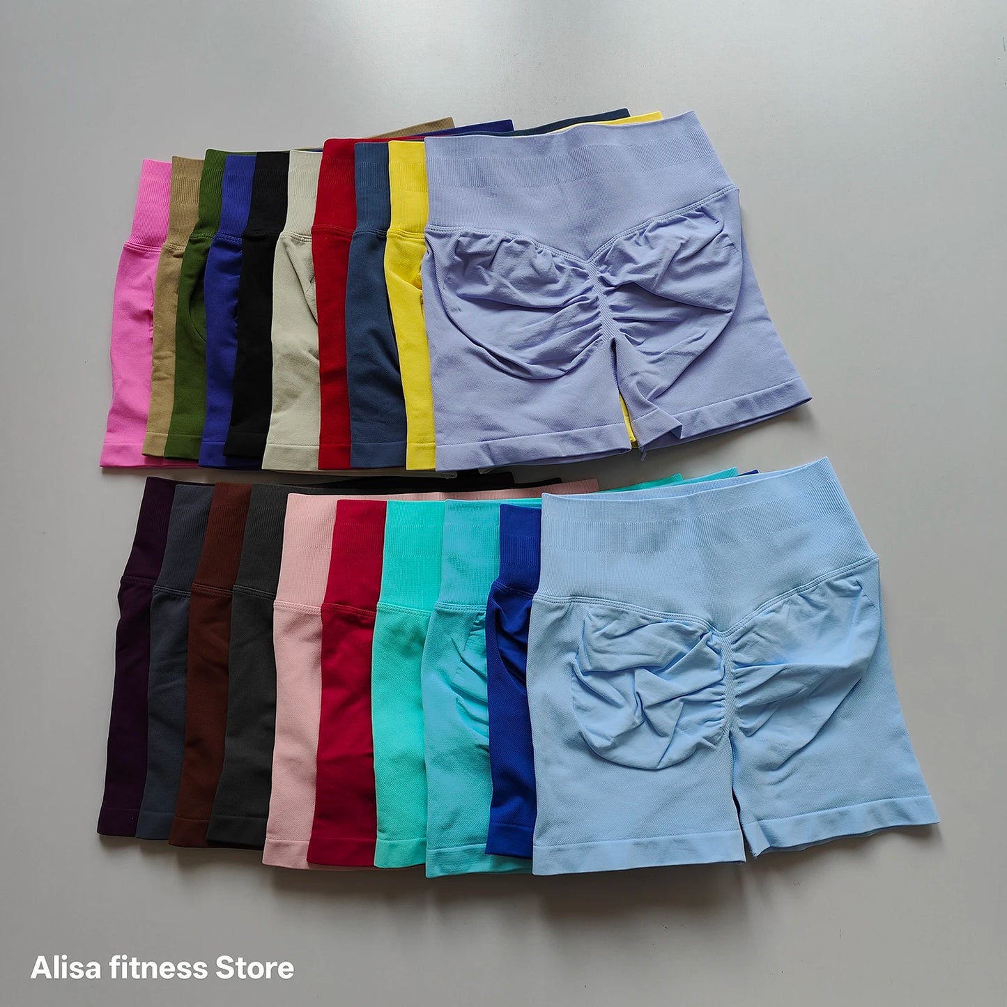 Summer High Waisted Yoga Shorts - Seamless Tummy Control Fitness Running Shorts with Solid Color Stretch Leggings Style