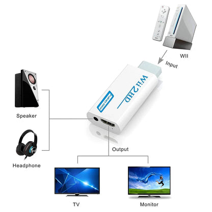 Wii to HDMI-Compatible Converter Adapter – 1080P Full HD with 3.5mm Audio for PC, HDTV & Monitor