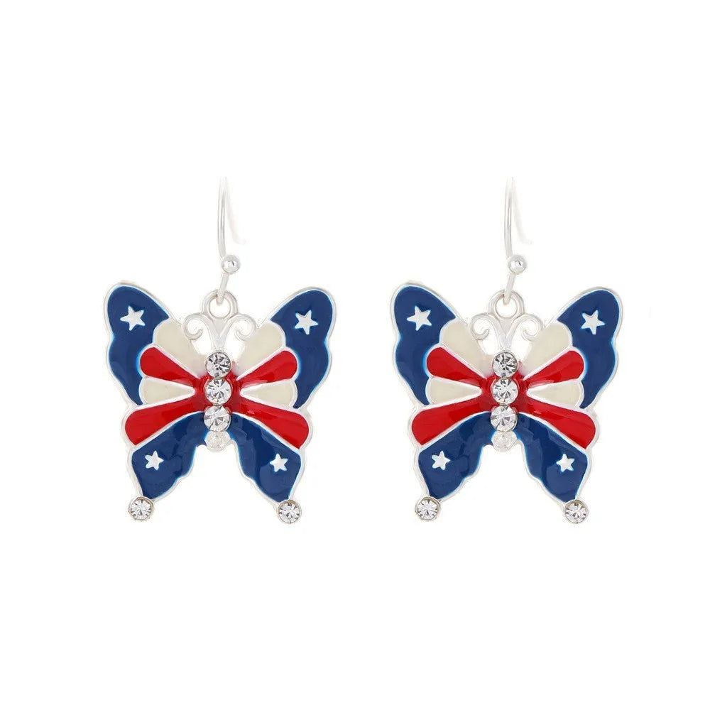 American Flag Drop Earrings - USA Patriotic Red White Blue 4th of July Jewelry Accessories for Women