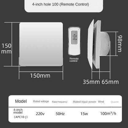 4 Inch High-Speed Exhaust Fan - Wall/Window Ventilator for Toilet, Kitchen & Bathroom with Remote Control