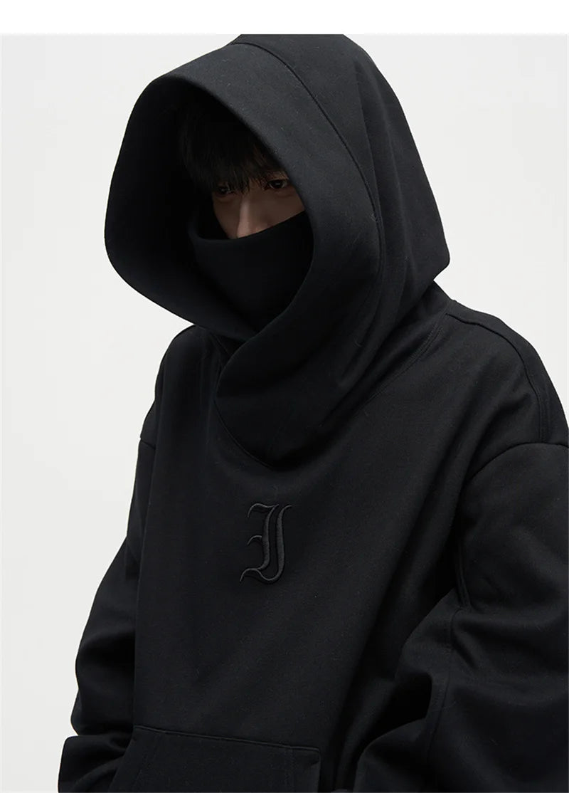 Autumn Ninja Streetwear Turtleneck Hoodie for Men – Letter Embroidered Hip Hop Fashion Sweatshirt, Y2K Vintage Fleece