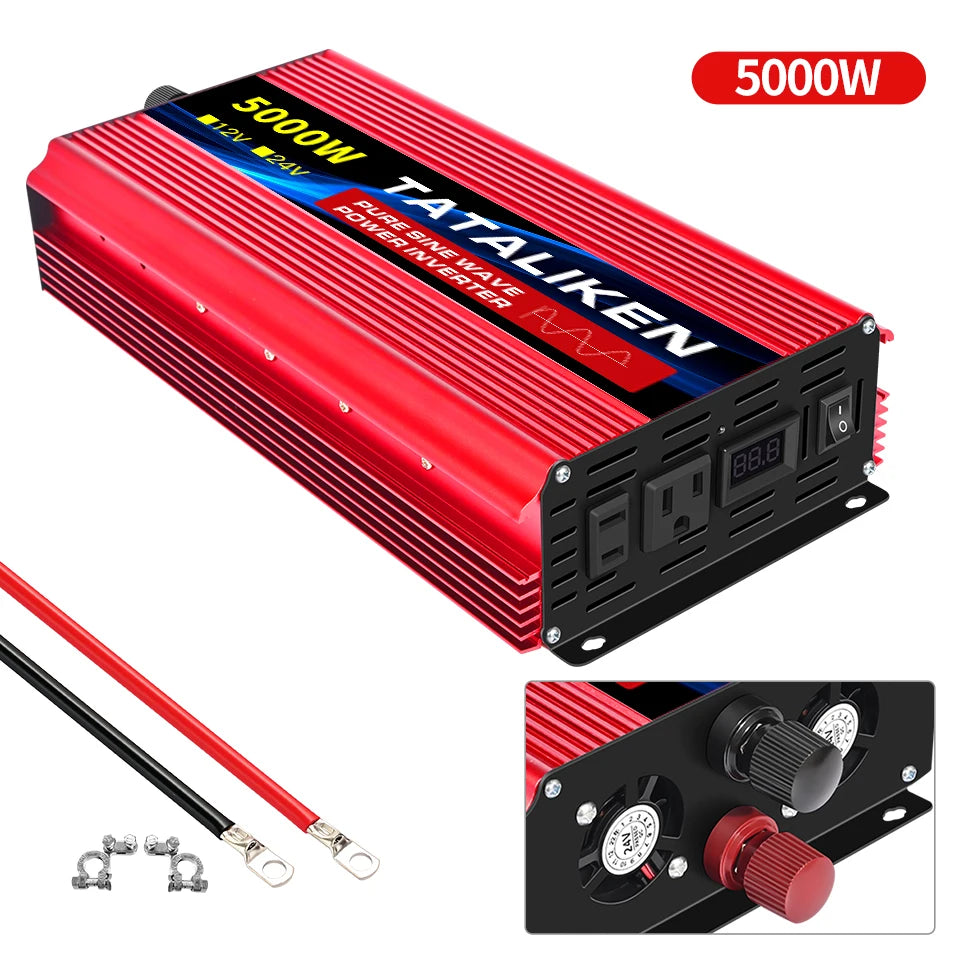 Pure Sine Wave Inverter 5000–10000W – 12V DC to 110V AC Portable Solar & Car Power Converter