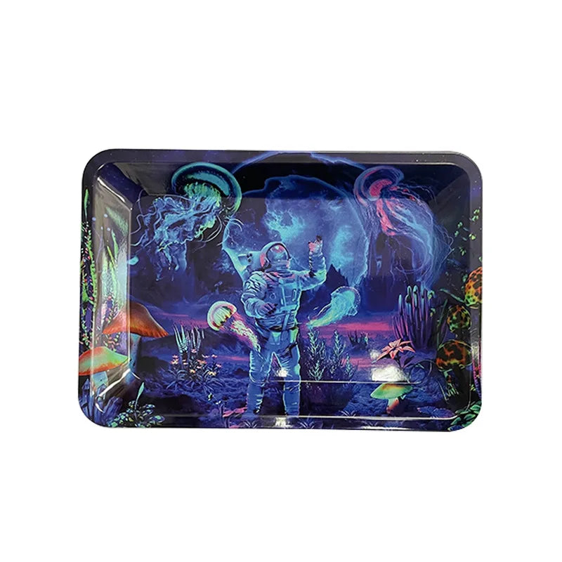 Metal Tobacco Storage Tray - Rolling Accessories Organizer with Decorative Patterns
