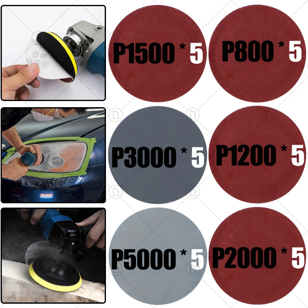 3-Inch Headlight Repair & Restoration Kit — Car Polishing Disc with Auto Waxing Sponge and Sandpaper for Detailing