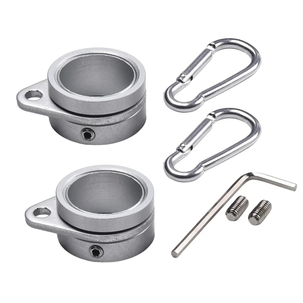 2-Piece Aluminum Flagpole Rings with Carabiners - 360° Rotating Anti-Wrap Mounting Clips for 0.75–1 Inch Flag Poles