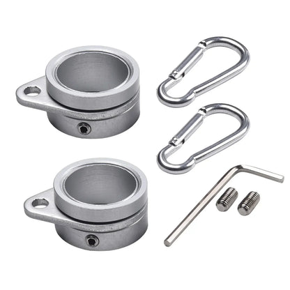 2-Piece Aluminum Flagpole Rings with Carabiners - 360° Rotating Anti-Wrap Mounting Clips for 0.75–1 Inch Flag Poles