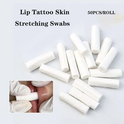 50PCS Disposable Lip Tattoo Swabs — Cotton Sticks for Semi-Permanent Makeup & Lip Coloring Accessories