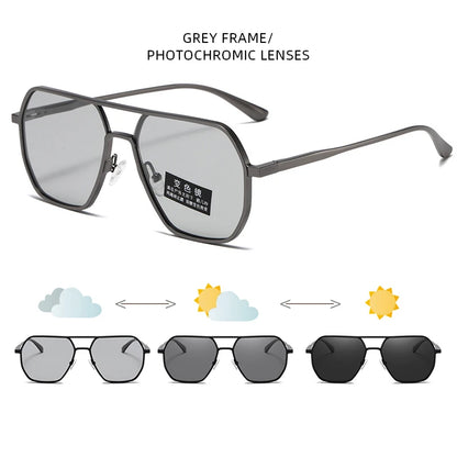 Luxury Metal Photochromic Sunglasses – Fashion Polarized UV400 Chameleon Anti-Glare Driving Glasses for Men & Women
