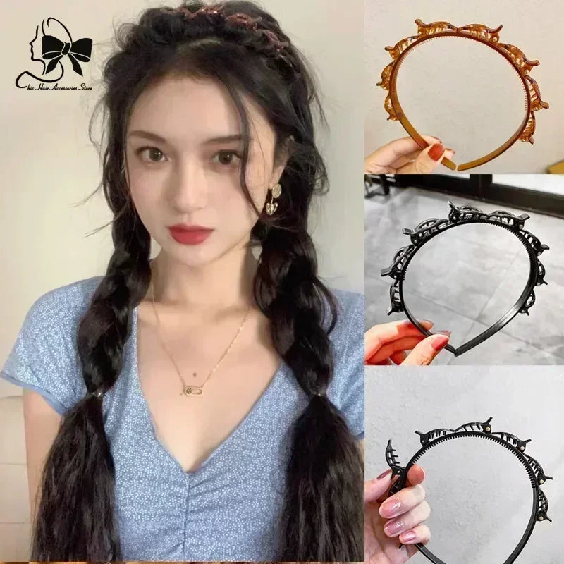 2024 New Double Band Headbands for Women – Non-Slip Hair Bands with Clips, Bezel Hair Hoop, Fashion Headwear