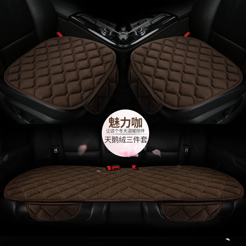 Thick Plush Car Seat Cushion Set - Warm Anti-Slip Three-Piece Winter Seat Covers