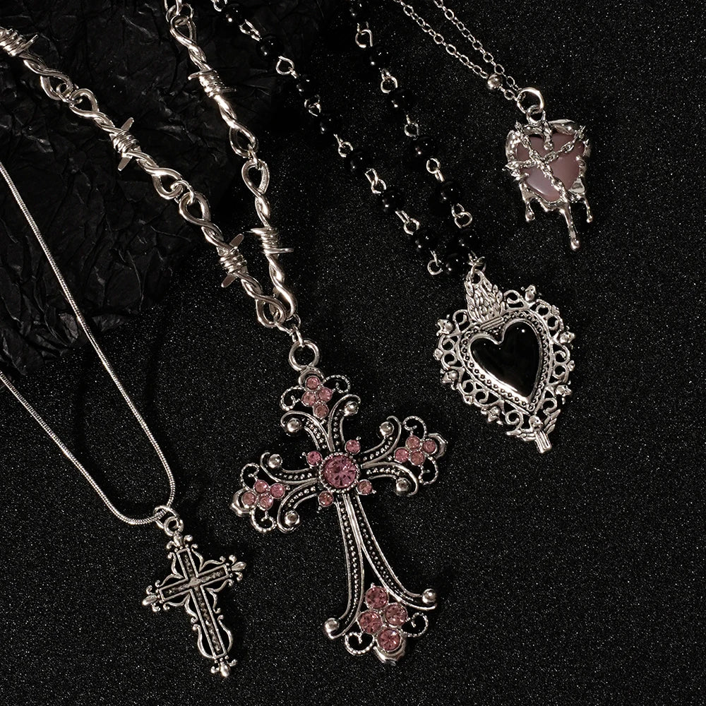 Y2K Cross Love Pendant Necklace - Sweet Cool Girl Personalized Jewelry for Everyday Wear