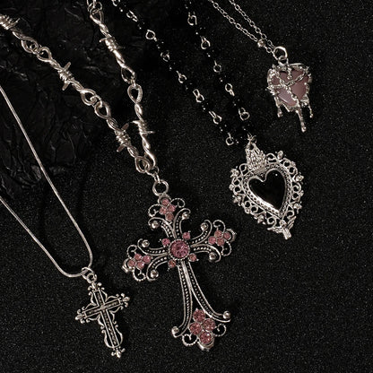 Y2K Cross Love Pendant Necklace - Sweet Cool Girl Personalized Jewelry for Everyday Wear