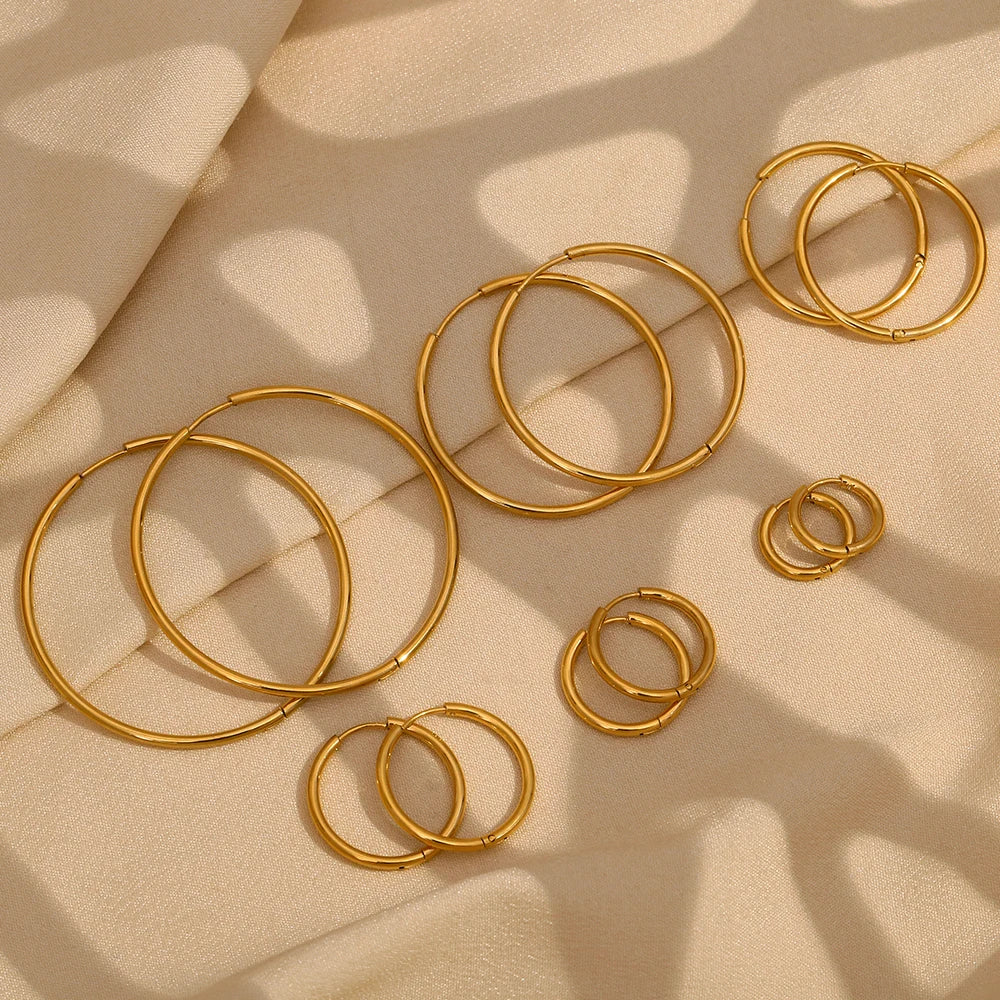 E.B.belle Minimalist Stainless Steel Hoop Earrings — 14K Gold-Plated Small, Medium & Large Loops for Women