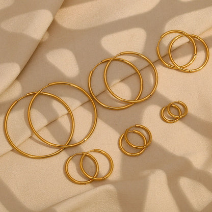 E.B.belle Minimalist Stainless Steel Hoop Earrings — 14K Gold-Plated Small, Medium & Large Loops for Women