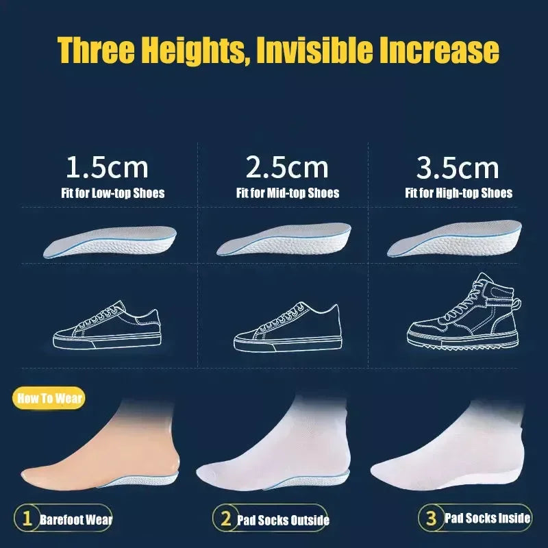 Arch Support Height Increase Insoles — Orthopedic Breathable Memory Foam Half Pads with 7-Point Lift for Flat Feet Support