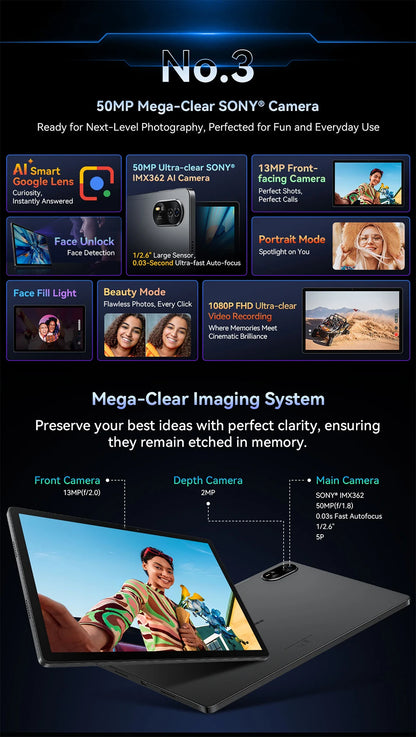 Blackview MEGA 8 Tablet – 13" FHD+ 90Hz Display, 11000mAh, Android 15, 50MP Camera, 4 Speakers, 4G Pad PC