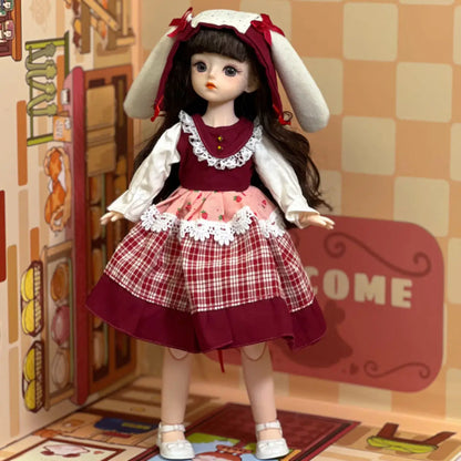 30cm 1/6 BJD Ball Jointed Doll – Starry Gray Eyes with Lolita Fashion Dress, DIY Toy Gift for Girls