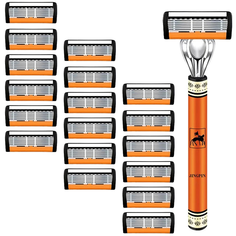 Men’s 6-Layer Safety Razor Set – High-Quality Stainless Steel Shaver with Replaceable Blades