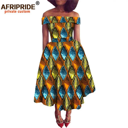Women’s African Ankara Off-Shoulder Dress - Traditional Print Fashion Attire for Special Occasions