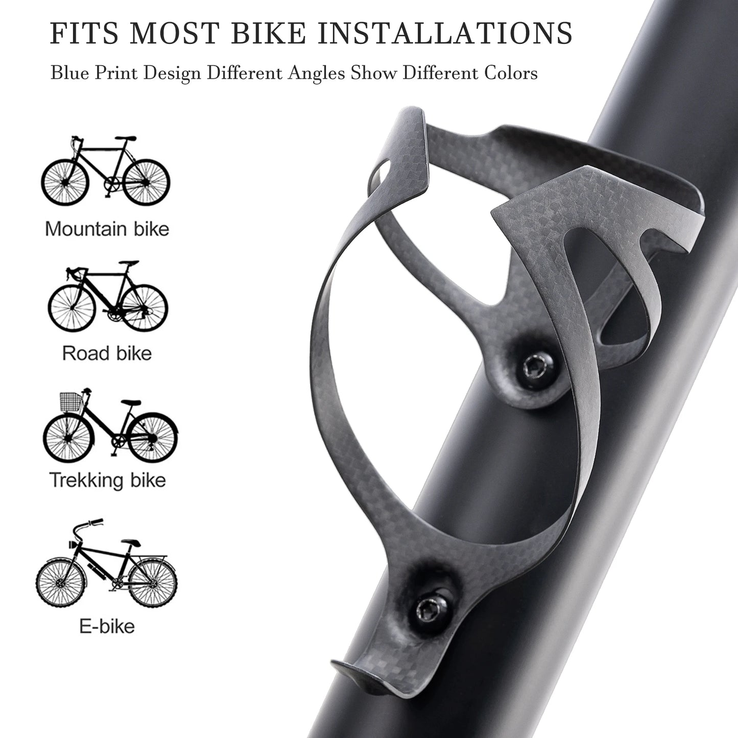 3K Carbon Fiber Bicycle Water Bottle Cage: Matte Black Holder for MTB and Road Bikes, Lightweight (16±2g), No Logo