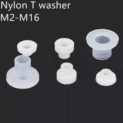 M2-M16 Nylon Step T-Type Washers — Plastic Insulated Crystal Gaskets for M2, M3, M4, M5, M6, M8, M10, M12, M14, M16