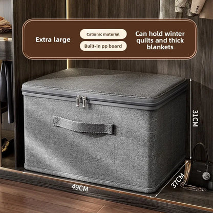 Foldable Linen-Look Storage Box - Large Zipper Wardrobe Organizer Bin for Clothes, Sweaters & Household Items
