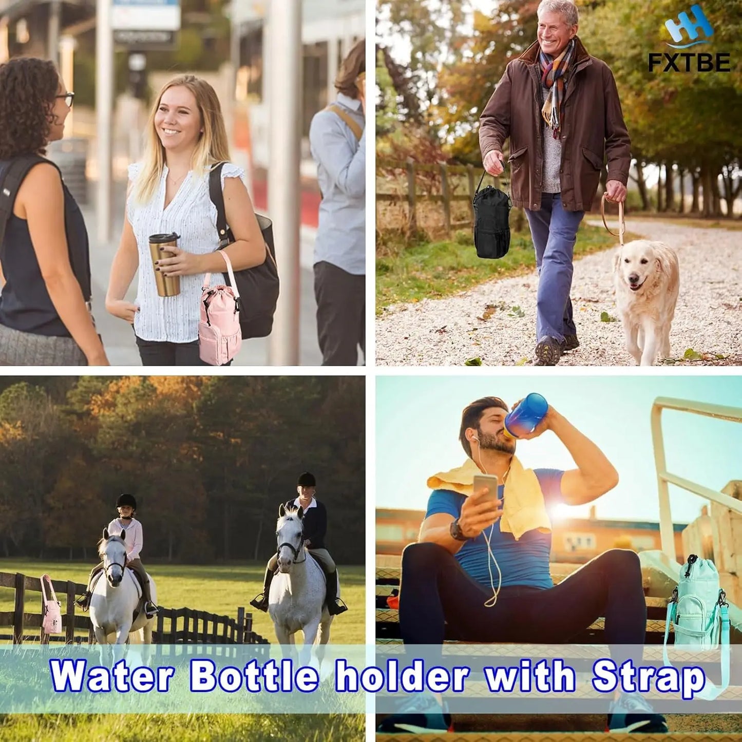 Insulated Water Bottle Holder with Strap – Carrier Sling Bag for 16oz, 32oz, 40oz & 64oz Bottles