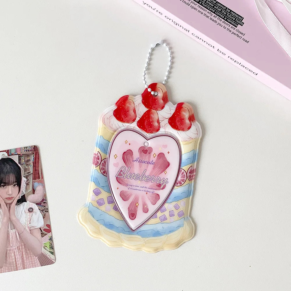 Strawberry Cake Bag Pendant - Cute Cartoon 3-Inch Card Holder & Photo Keychain Gift