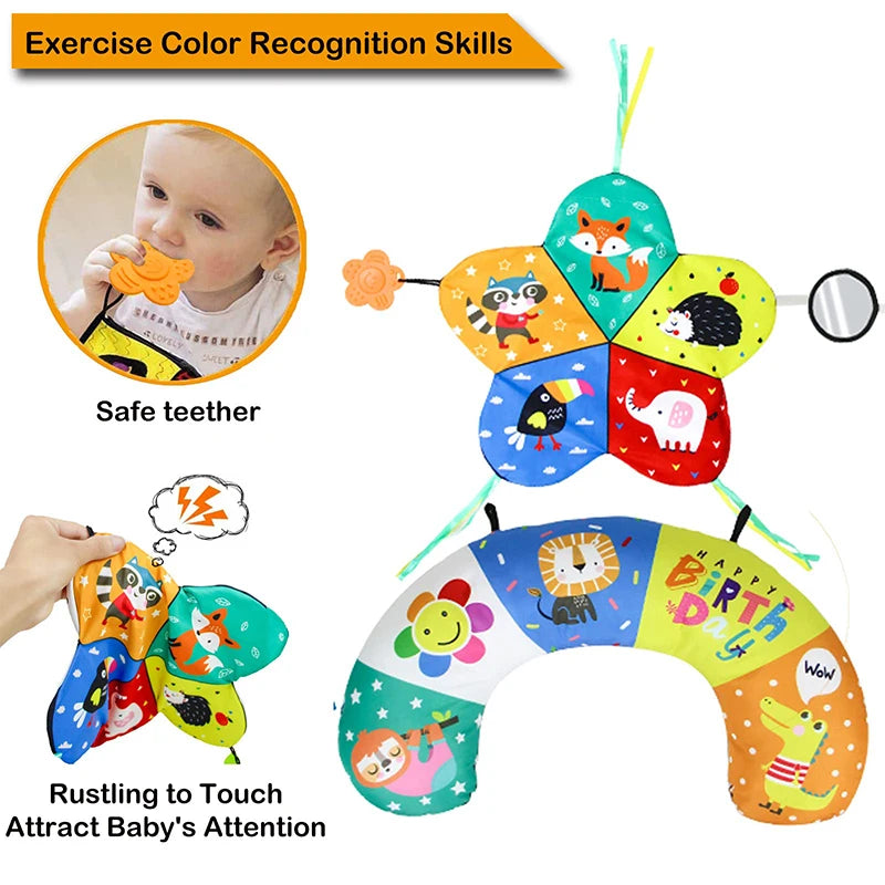 Baby Tummy Time Pillow and High-Contrast Toys - Black and White Montessori Sensory Toys for Newborns and Infants Ages 0–18 Months