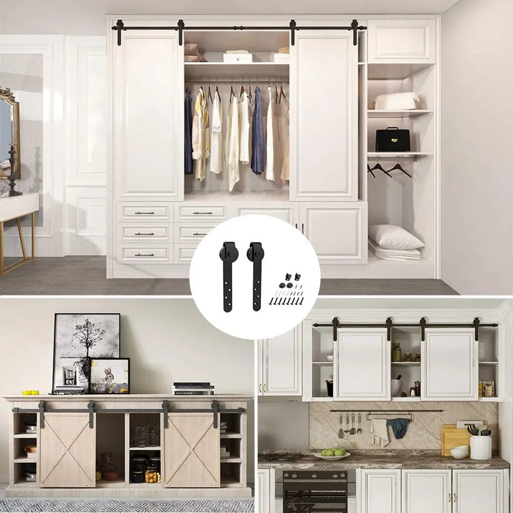 Mini Sliding Barn Door Hardware Kit: Top-Mounted Hanging Rail Hanger Track - Steel Closet Door Roller Rail for Single Doors