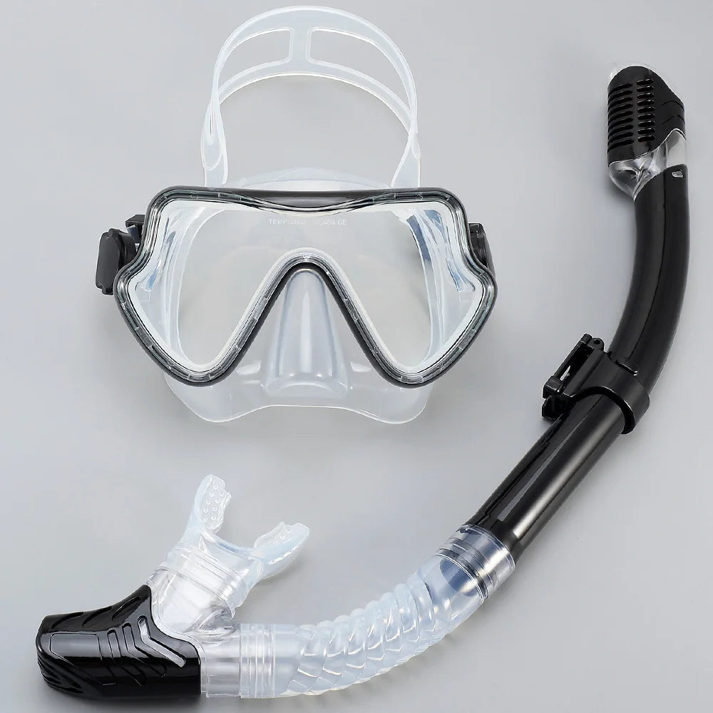 Tempered Glass Diving Mask & Snorkel Set - Panoramic Adult Scuba & Swimming Snorkeling Gear