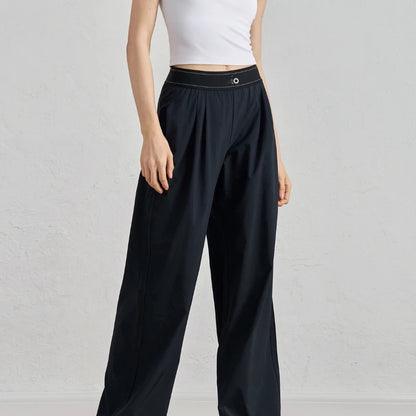Women’s Summer Sports Yoga Pants – Wide Leg, Elastic Waist, Quick-Dry Black Fitness Trousers