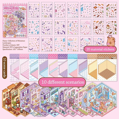 3D Cabin Scene Sticker Book - Layered Cartoon Scene Stickers for DIY Crafts, Creative Play, and Collecting