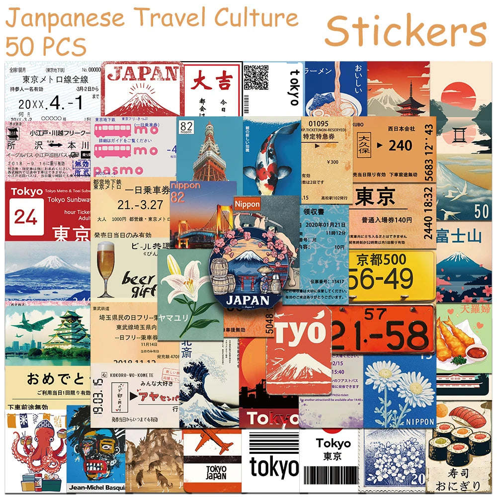 50PCS Travel Culture Stickers - Aesthetic DIY Decals for Phone, Laptop, Scrapbook, Skateboard & Guitar Decor