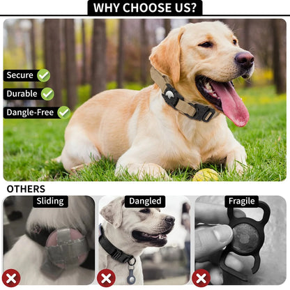 Adjustable Nylon AirTag Dog Collar with Metal Buckle – Anti-Lost Tactical Pet Tracking Accessory