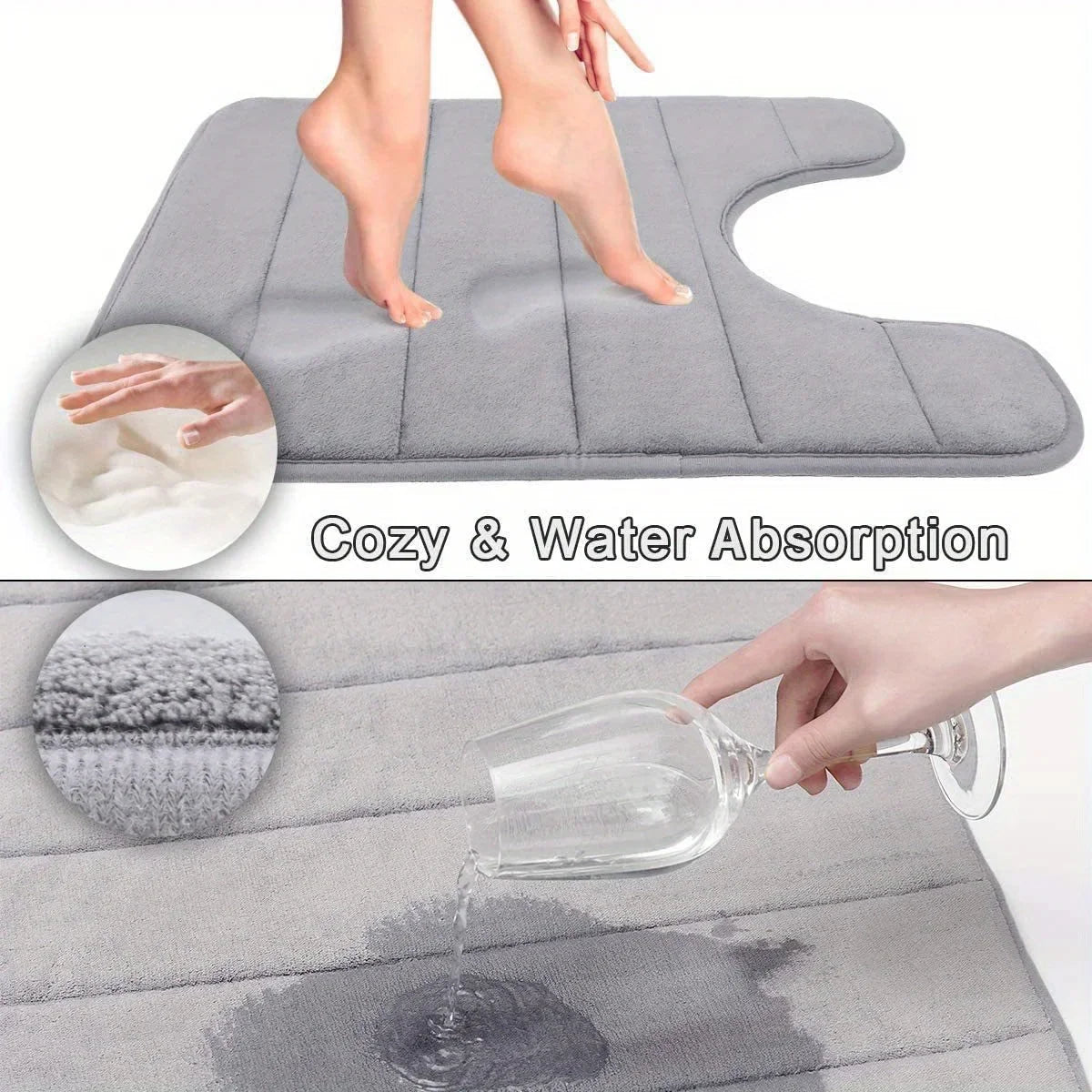 U-Shaped Toilet Mat - Memory Foam Bathroom Carpet, Anti-Skid & Super Absorbent Bath Mat