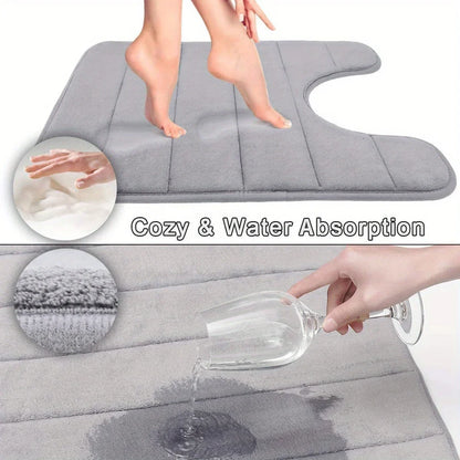 U-Shaped Toilet Mat - Memory Foam Bathroom Carpet, Anti-Skid & Super Absorbent Bath Mat