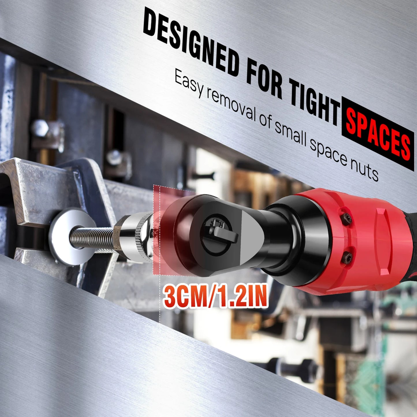 DayPlus 200NM 3/8" Cordless Electric Ratchet Wrench | 90° Angle 12V Power Tool with 2 Batteries, Charger & 7 Sockets