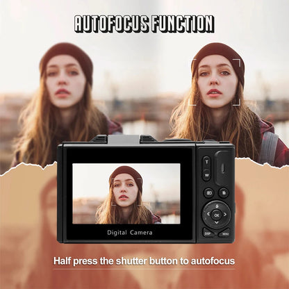 4K Digital Camera – 64MP Compact Photography & Vlogging Camera with 18X Digital Zoom, 3'' 180° Flip Screen & Flash
