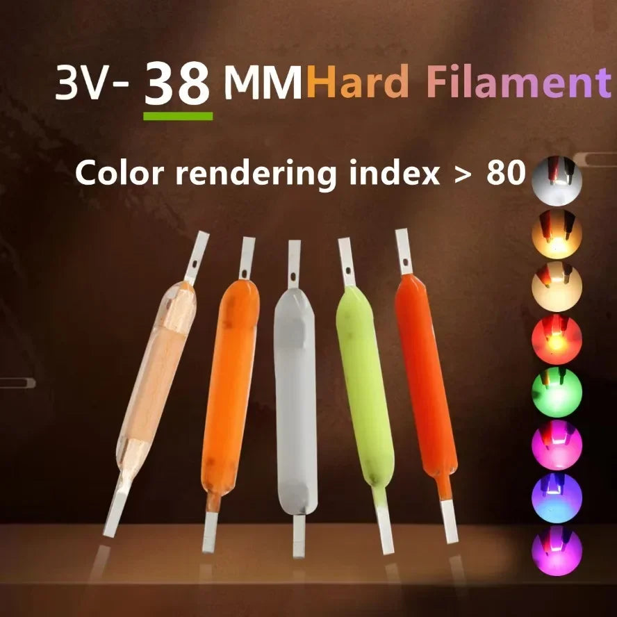 3V 38mm LED Filament COB Bulb - Multicolor Edison Lamp Diodes for Holiday Lighting, 5–100PCS/Box
