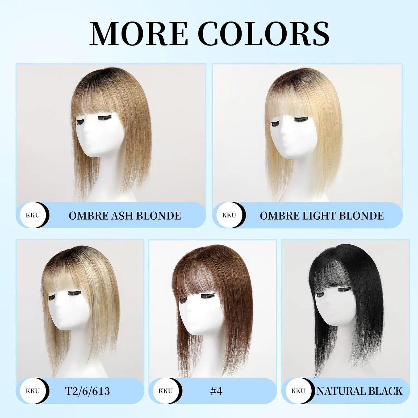 12 Inch Real Human Hair Topper with Bangs – Ombre Light Brown Silk Lace Base, 3-Clip Hair Extension for Women