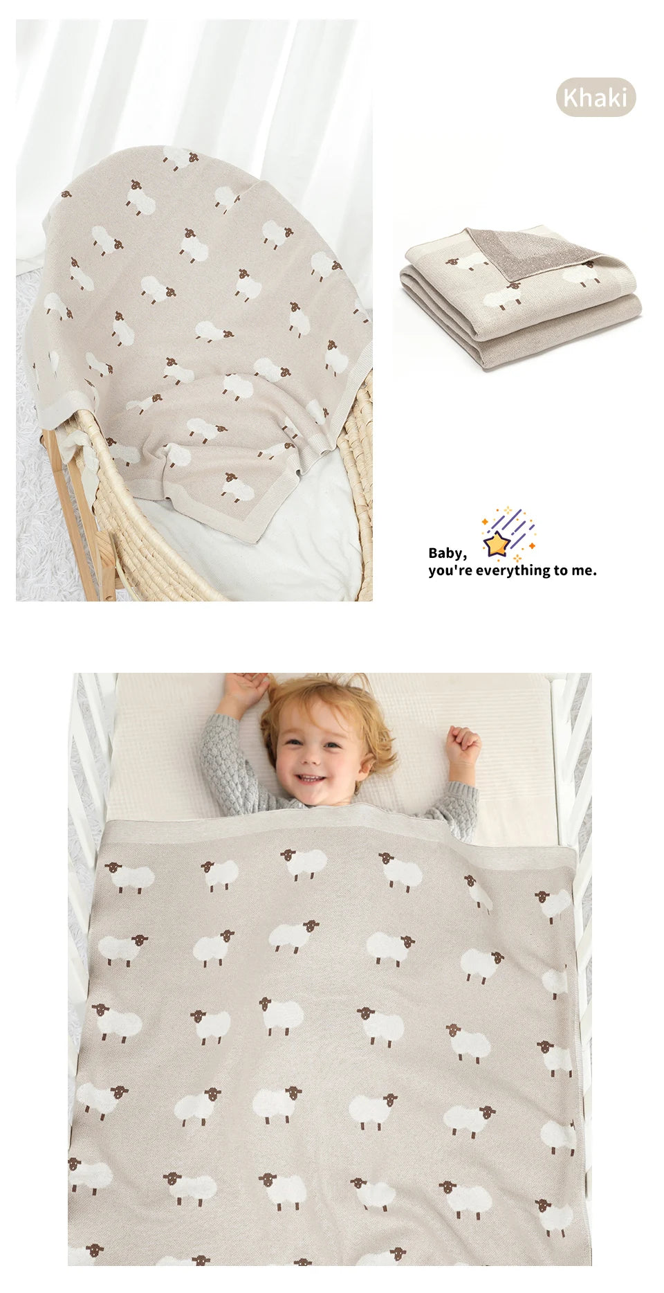 Baby Cotton Knitted Blanket 90x70cm – Newborn Swaddle Wrap for Boys & Girls, Stroller & Nursery Cuddle Quilt